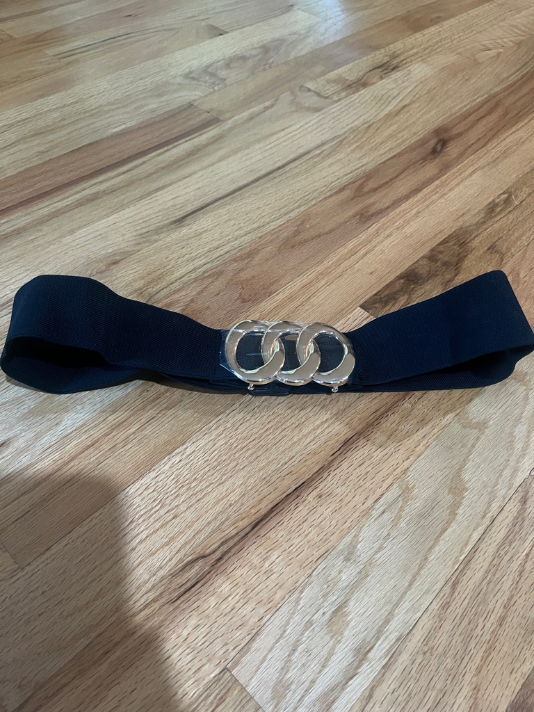 Vintage Chunky Elastic Stretch Belt Gold Double Ring Buckle Black
